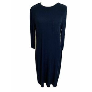 Three Dots Womens Solid Navy Blue Ribbed Long Sleeve Midi Dress Small